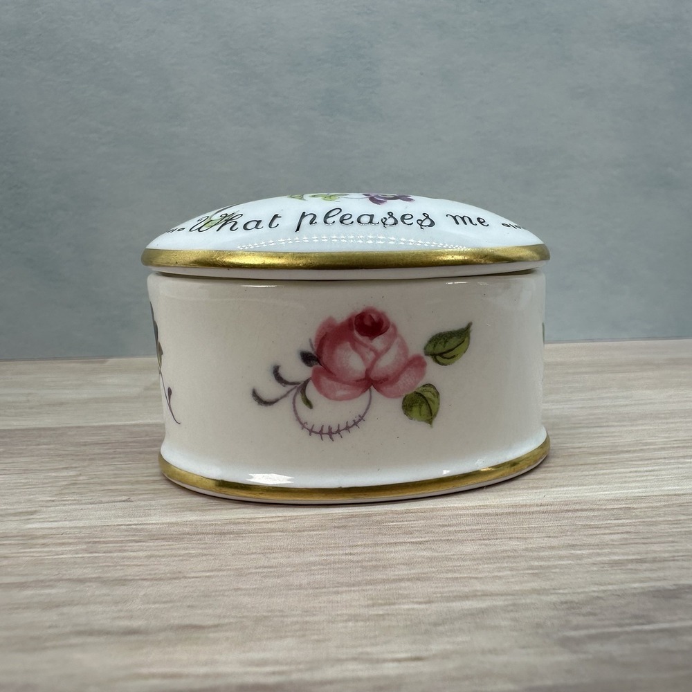 Vtg Staffordshire England Crown Fine Bone China Trinket Box "Within You See…"